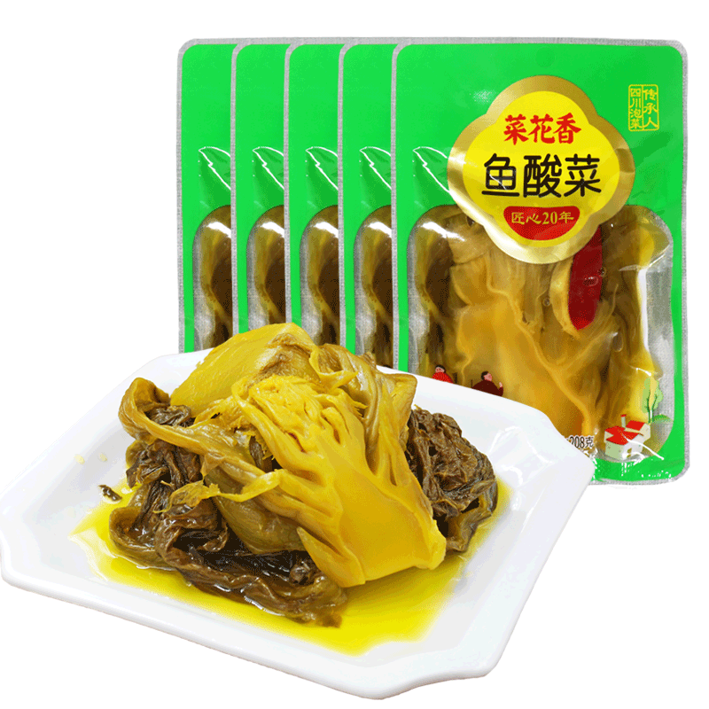菜花香鱼酸菜208g袋装老坛开味鱼火锅料青菜鱼调料酸辣粉丝汤酸菜