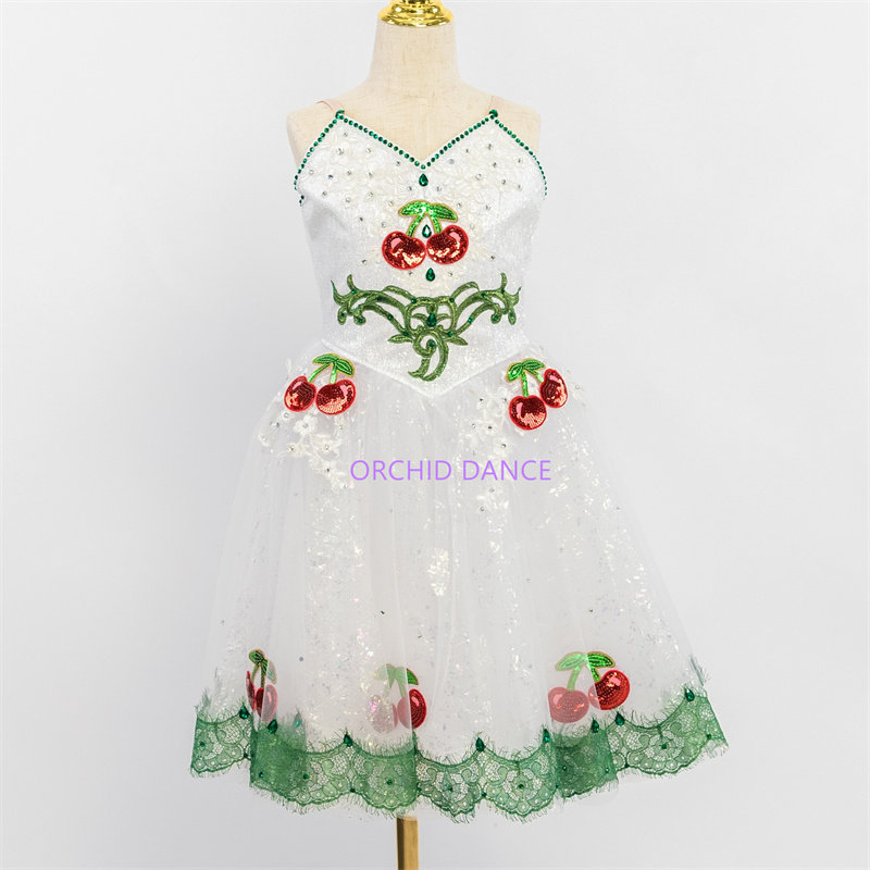 白色定制樱桃萝卜樱子变奏芭蕾舞裙成人演出服比赛长裙儿童表演服