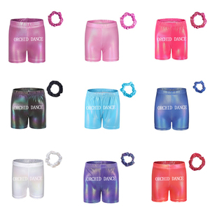 外贸新款儿童安全裤金属光泽女童艺术体操训练短裤健美操演出短裤