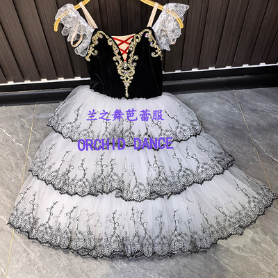 唐吉可德演出长纱裙黑白简易版大人儿童表演服群舞定制比赛表演服
