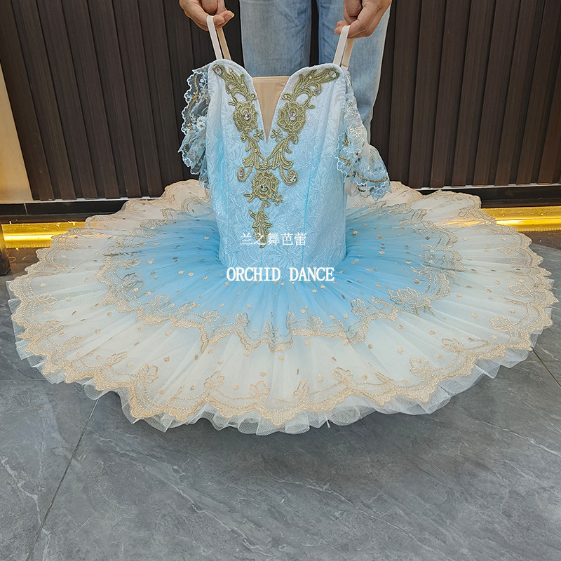 兰之舞简易版芭蕾舞裙蓝色渐变定制演出tutu裙大人儿童比赛表演服