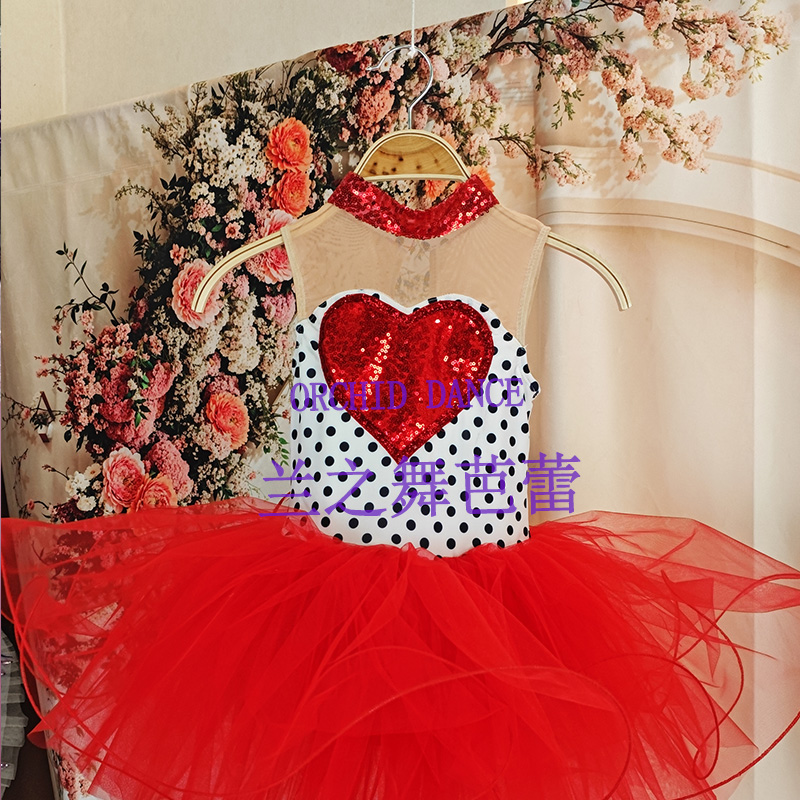 兰之舞红色蓬蓬裙公主裙儿童女童定制演出短裙六一元旦国庆比赛服