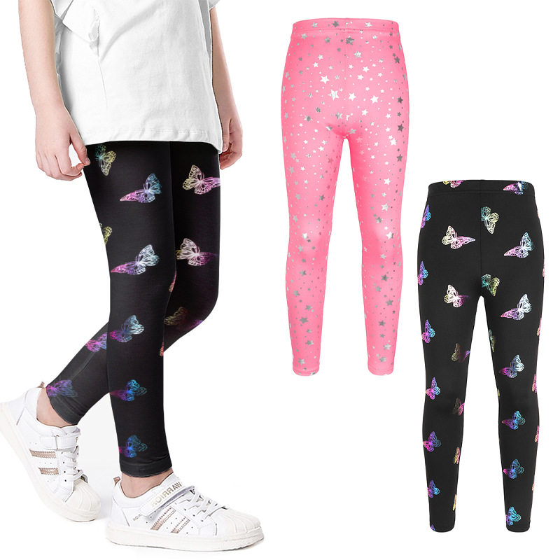 热卖烫金图案儿童打底裤高弹透气外穿防蚊裤女童舞蹈练功瑜伽长裤