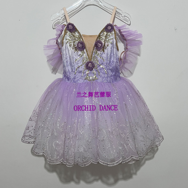 兰之舞简易版紫色短款芭蕾演出服