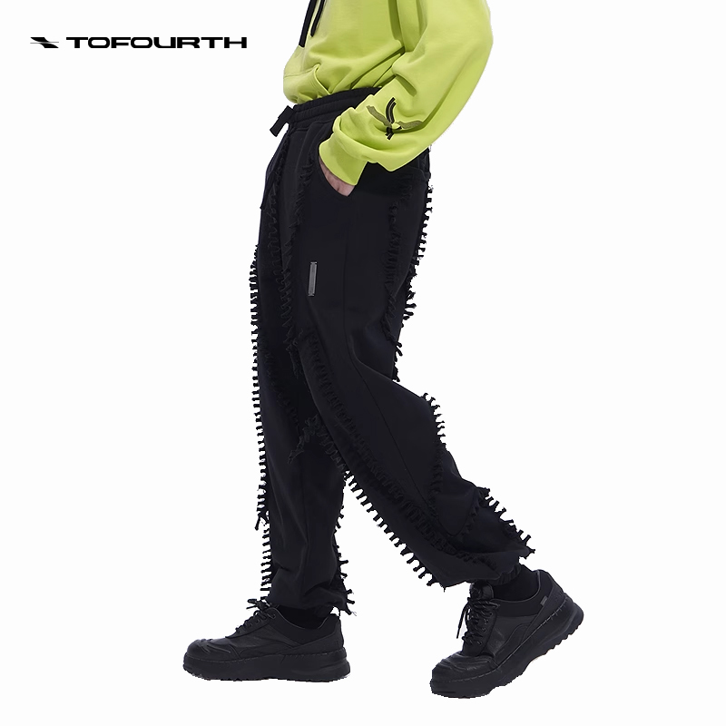 TOFOURTH 休闲裤 商场同款宽松束脚松紧腰黑色刺猬长裤子男女同款