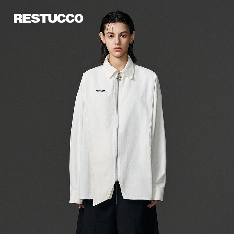 [设计师品牌] RESTUCCO 白色绣花衬衣男女正肩气质翻领设计感衬衫
