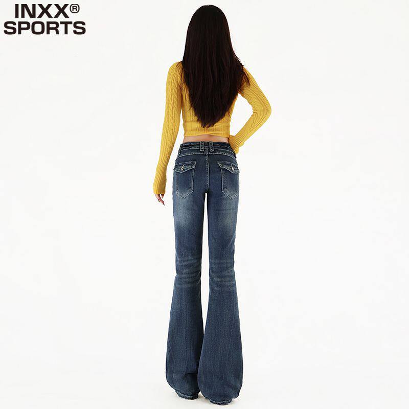 INXX SPORTS辣妹复古设计感微喇牛仔裤女秋季新款弹力修身喇叭裤