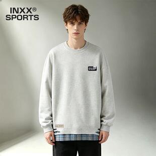 INXX SPORTS美式潮牌刺绣卫衣男2026秋季新款圆领百搭长袖上衣男