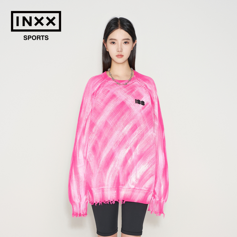 ISS INXX SPORTS【渐变擦色】情侣款运动圆领套头针织衫上衣宽松