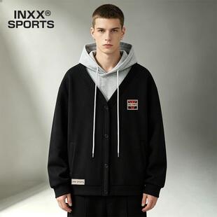 INXX SPORTS美式潮牌假两件卫衣男2026秋季新款宽松连帽卫衣男潮