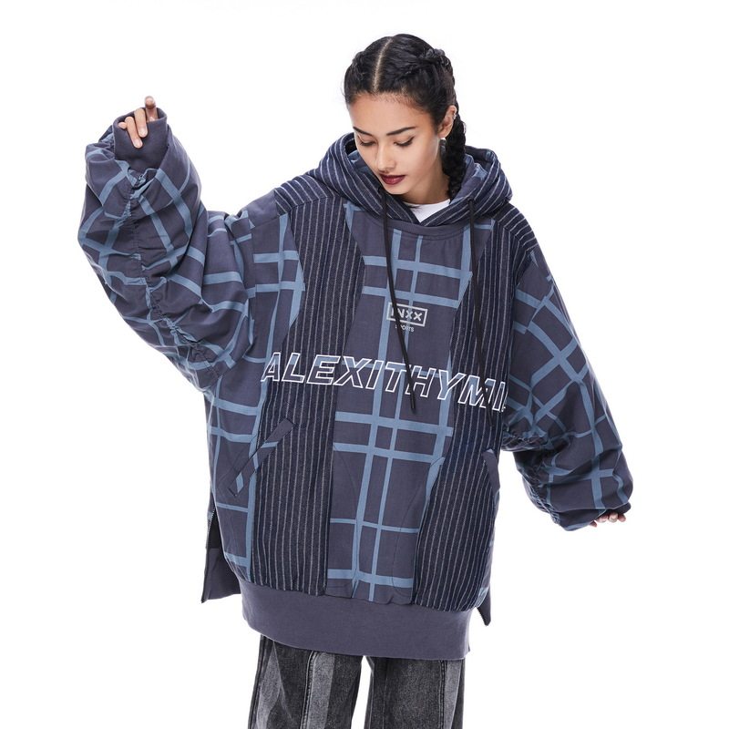 inxx sports2026春季新款潮牌格纹拼接套头棉服男女通款街头风