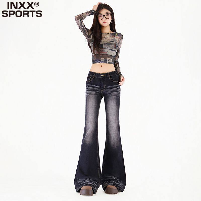 INXX SPORTS辣妹设计感微喇牛仔裤女秋季新款弹力修身拖地喇叭裤