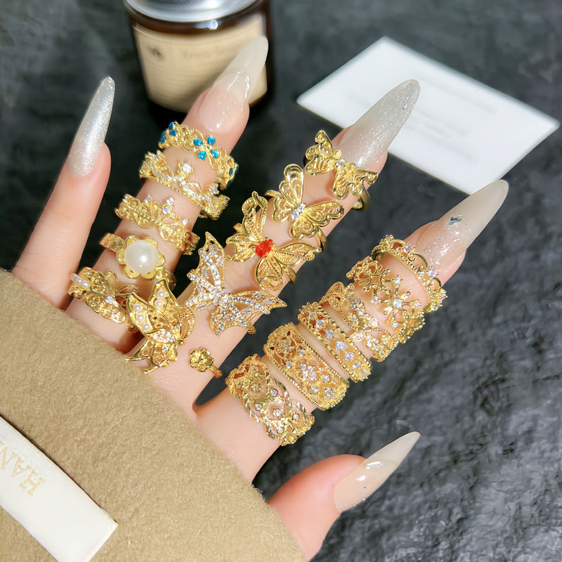 复古奢华高级感镂空蕾丝蝴蝶开口戒指女气质小众设计甜酷百搭指环
