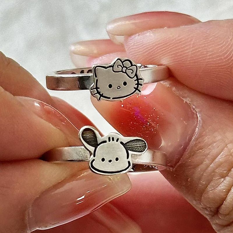 卡通送闺蜜戒指女甜美可爱小众设计手饰凯蒂猫学生情侣开口指环