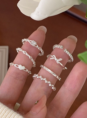 甜美叠戴戒指女细圈百搭精致蝴蝶结爱心开口指环ins风网红食指戒