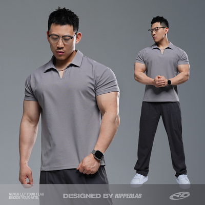 撕裂组织POLO翻领V领简约短袖T恤