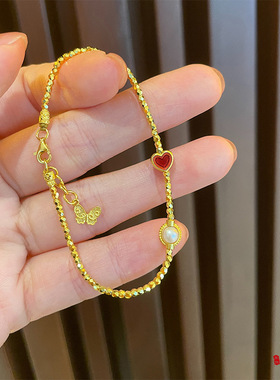 新款久不掉色烧蓝小红心手链女蹦迪珠镭射珠爱心手饰送女友礼