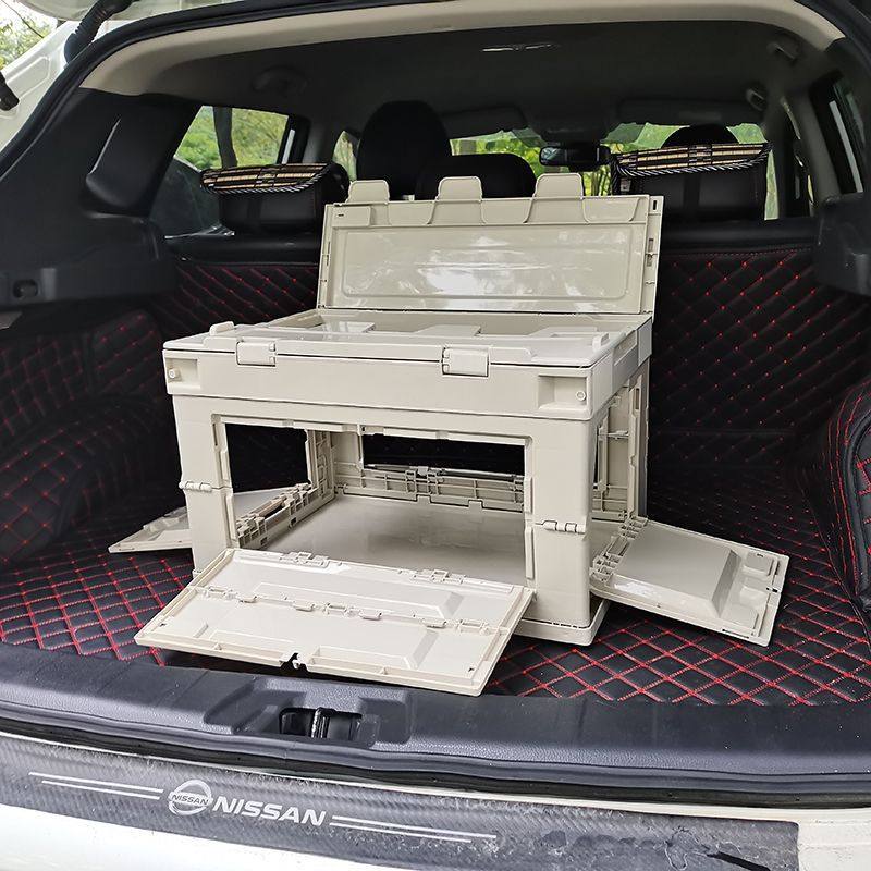 户外露营折叠箱可坐侧开带木盖加厚收纳盒箱车载储物箱整理收纳