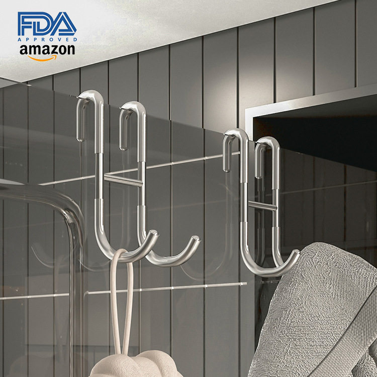 挂衣钩淋浴房玻璃卫生间悬挂毛巾挂钩单个勾免打孔304不锈钢