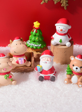 卡通迷你圣诞家族小动物树脂摆件创意家居圣诞节装饰礼物礼品