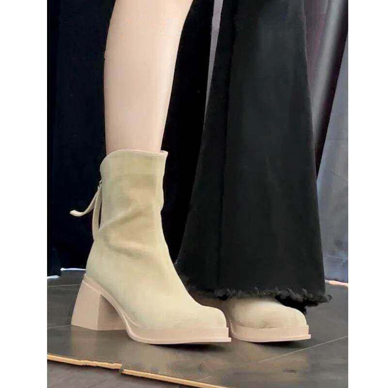 法式圆头厚底增高马丁靴秋冬女款