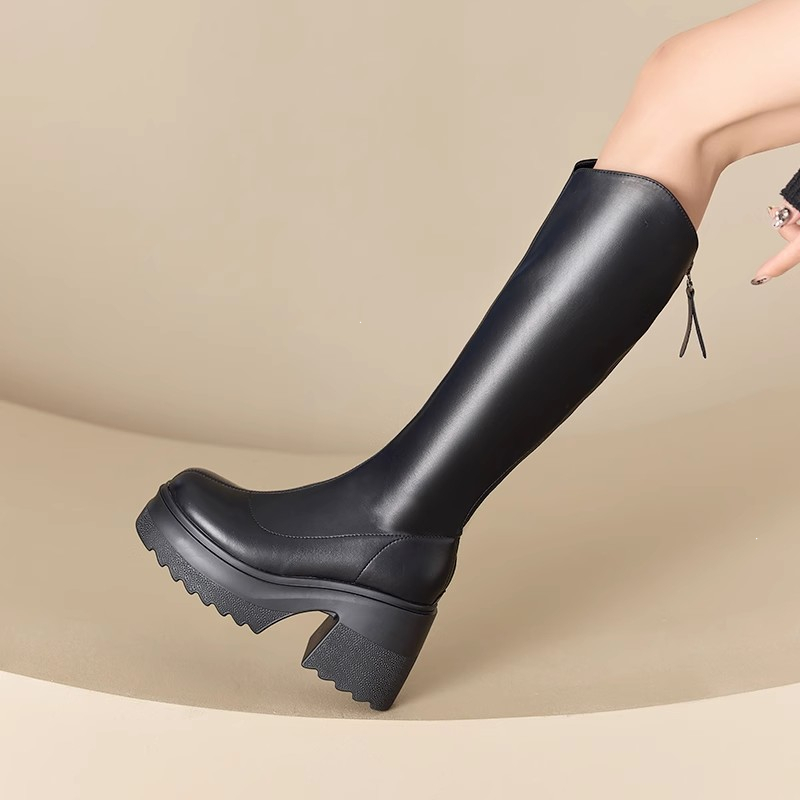 真皮厚底长筒靴女2025冬季新款