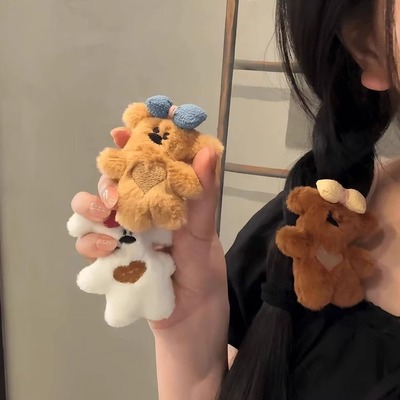 可爱秋冬毛绒蝴蝶结小熊发夹