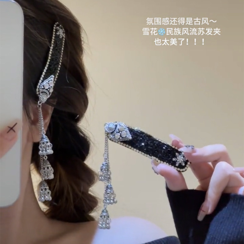 新中式复古璀璨星河银色流苏发夹