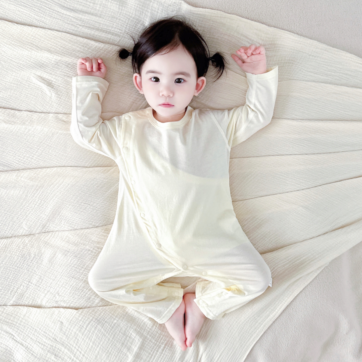 夏季纯棉无骨新生婴儿衣服双层护肚连体衣春秋薄款透气睡衣家居服