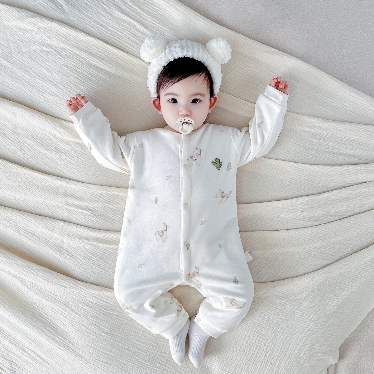 OUR-FIVE婴儿连体衣冬季夹棉衣服男女宝宝长袖哈衣家居服外出爬服