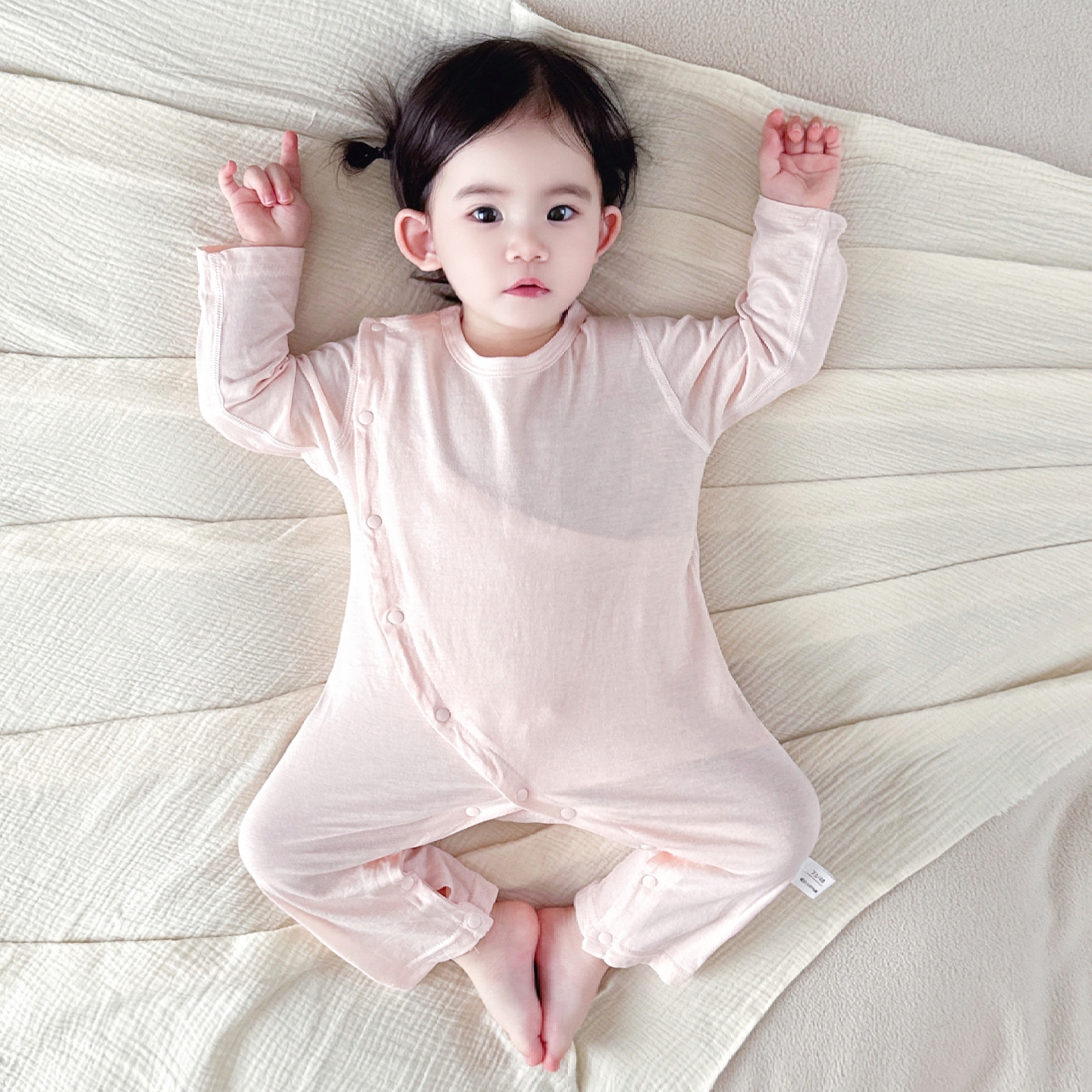 夏季婴儿衣服纯棉无骨双层护肚连体衣宝宝春秋薄款哈衣睡衣空调服