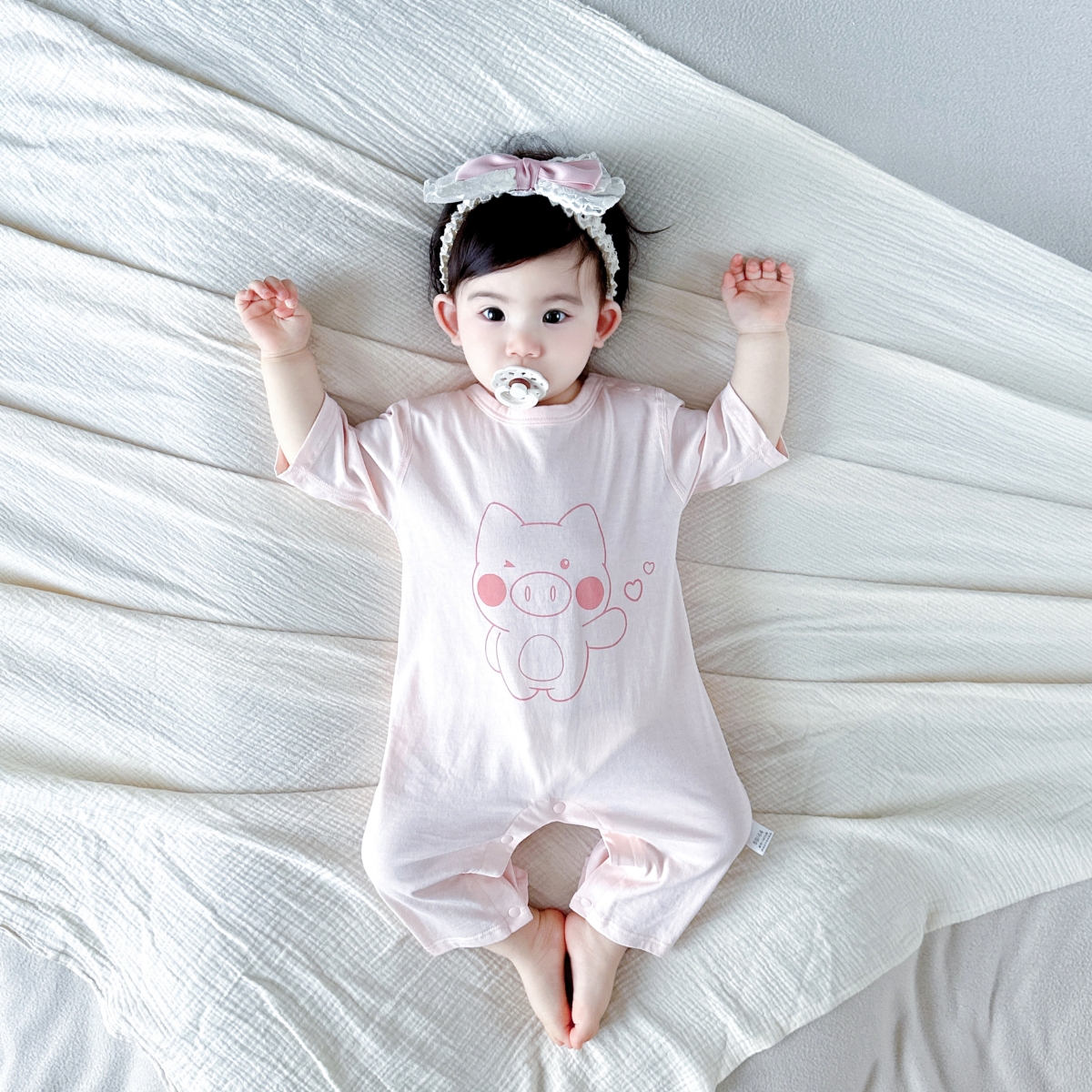 7A抗菌夏季七分袖婴儿套头连体衣