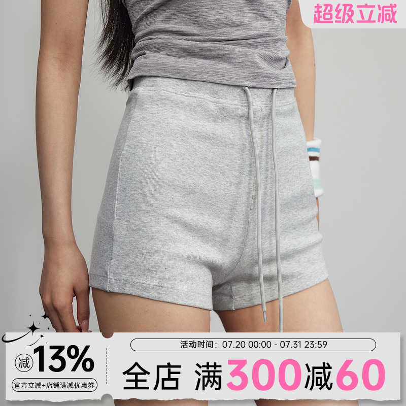 MLD运动短裤女美式高腰跑步训练健身三分裤新款紧身灰色瑜伽裤