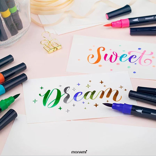 慕那美毛笔勾线笔多色双头