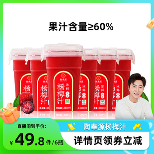 6瓶果汁饮料低温冷藏果汁 陶奉源冰鲜杨梅汁380ml 高梓淇专属