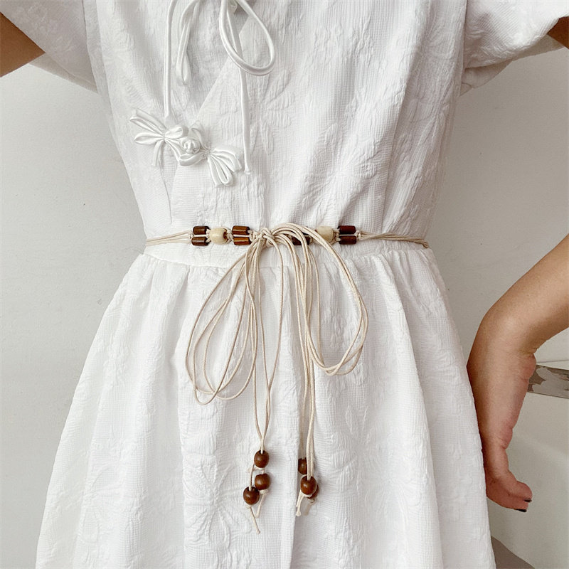 法式编织麻绳腰带夏季复古百搭打结细腰封女士学生腰饰