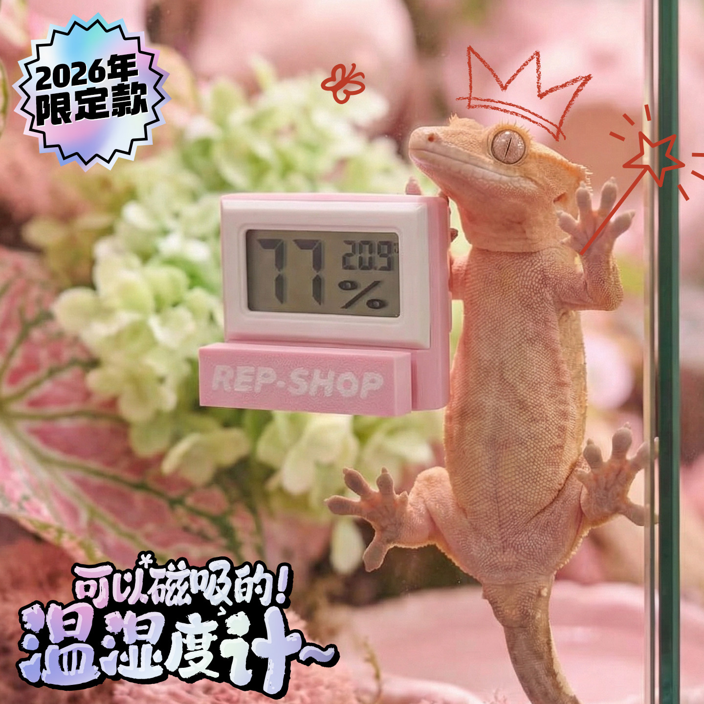 爬宠饲养箱磁悬浮温度计守宫蜥蜴蛇角蛙玻璃缸磁吸壁挂式温湿度计