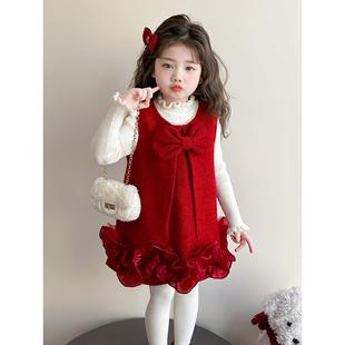 女童毛衣背心裙子套装冬季2026新款儿童加厚连衣裙新年衣服拜年服