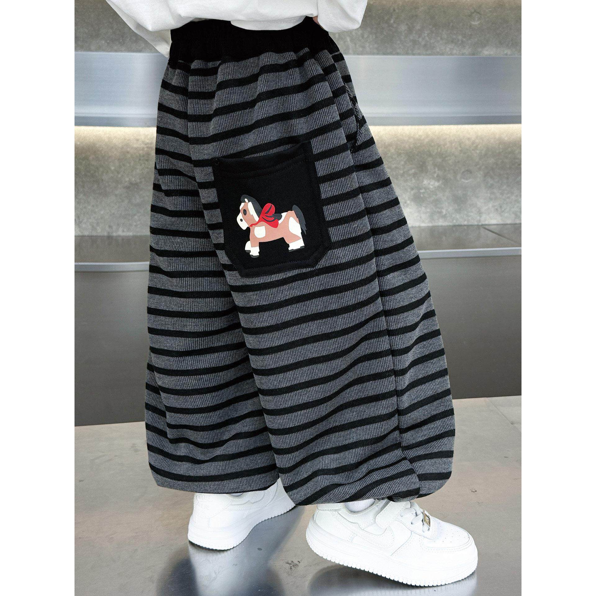 男童卫裤春秋装条纹束脚裤2026春季新款儿童时尚灯笼裤运动长裤子