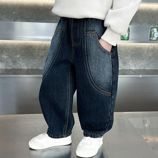 男童加绒牛仔裤秋冬装儿童加厚一体绒裤子2025新款宝宝休闲直筒裤