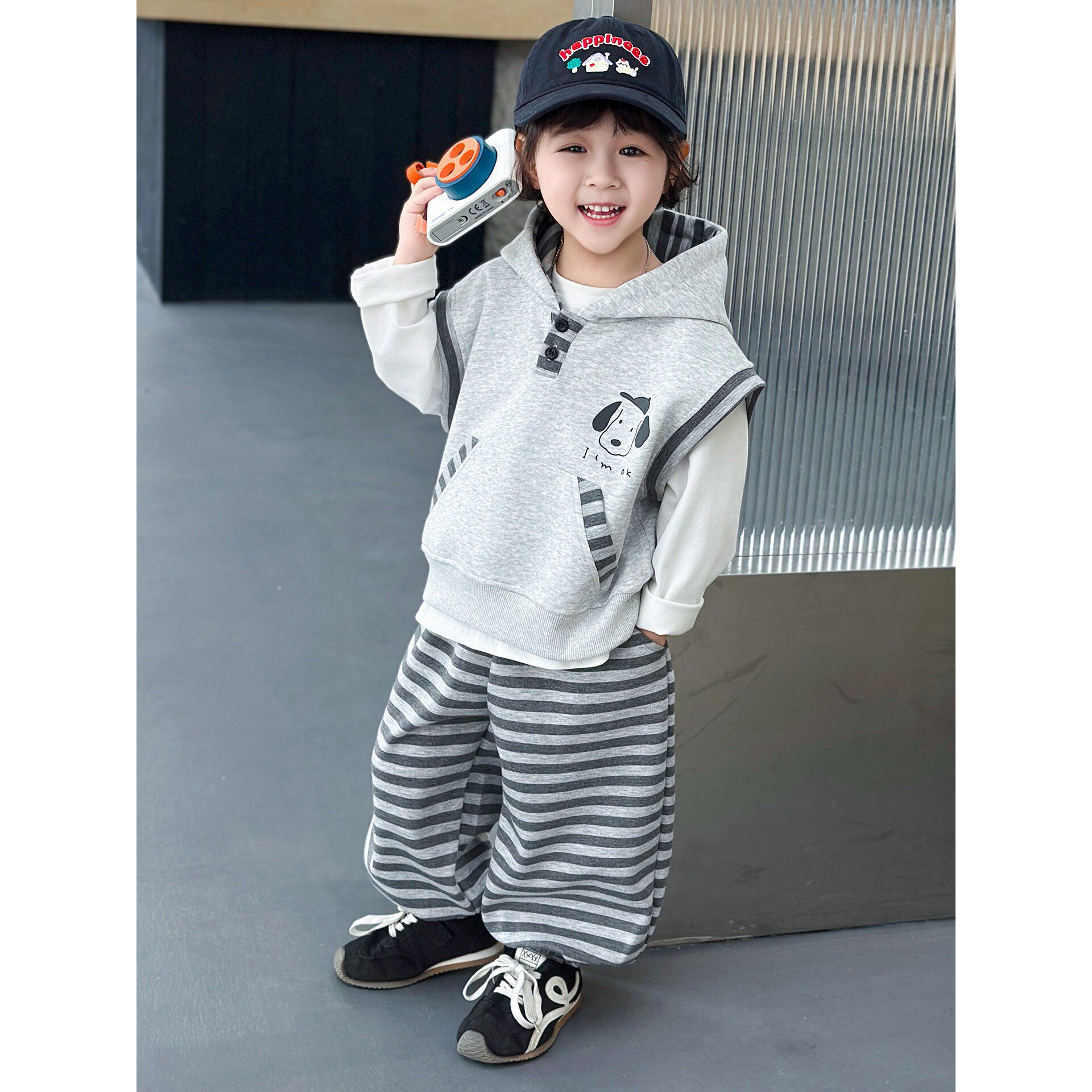 男童套装春秋款韩版帅气2026新款儿童连帽马甲卫衣三件套春装衣服
