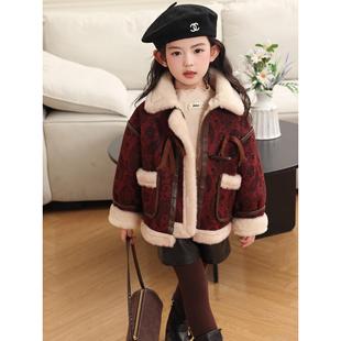 女童冬装加绒加厚外套皮毛一体棉衣2025新款儿童新年衣服拜年服潮