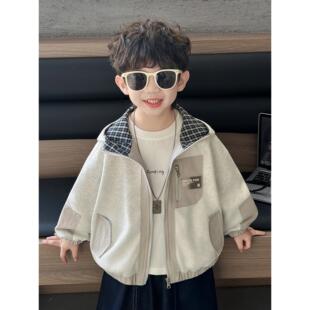 男童春装时尚帽衫外套2026春秋季新款儿童韩版帅气夹克开衫衣服潮