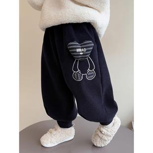 女童加绒加厚裤子冬装棉裤2025新款儿童一体绒束脚裤保暖裤卫裤潮