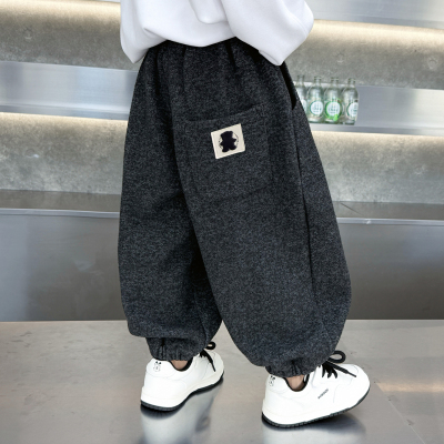 男童裤子秋冬装加绒裤洋气2025冬季新款韩版一体绒加厚束脚裤卫衣