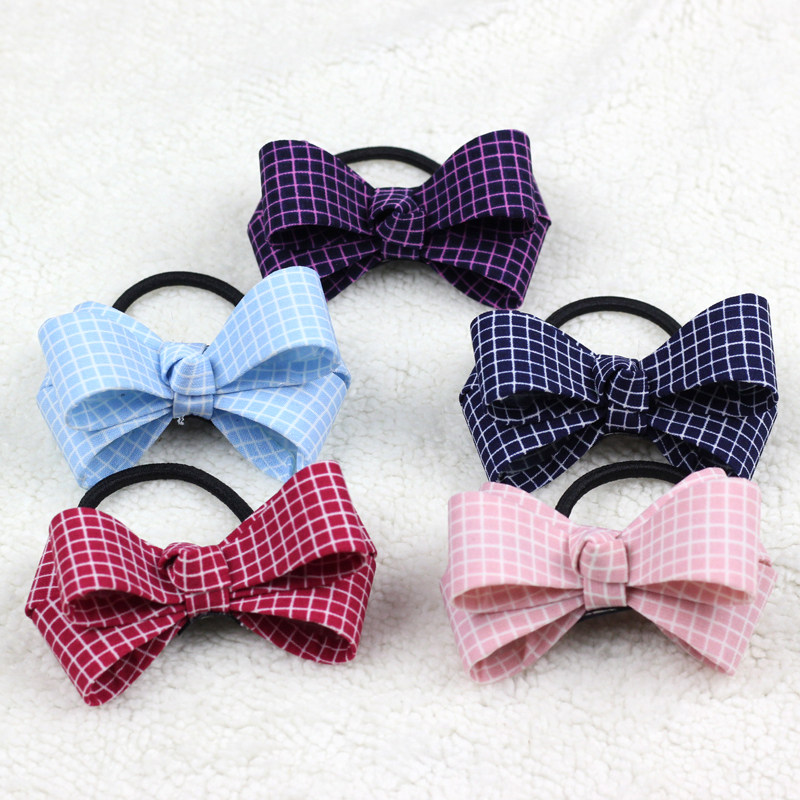 日韩风格蝴蝶结发绳 青年扎马尾格子头绳 黑色绑头发皮筋女