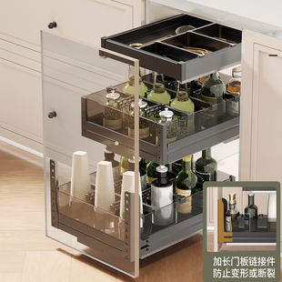 调味拉篮厨房橱柜双层抽屉式 厨柜调料拉篮分层不锈钢拉篮置物架