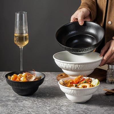 550ml6英寸15cm石纹拉面碗高脚碗面碗饭碗汤碗高端轻奢黑白餐具