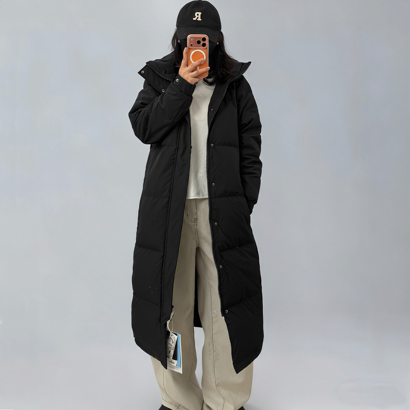 羽毛之家中戏90%白鸭绒加长款加厚保暖韩版冬季羽绒服女过膝外套