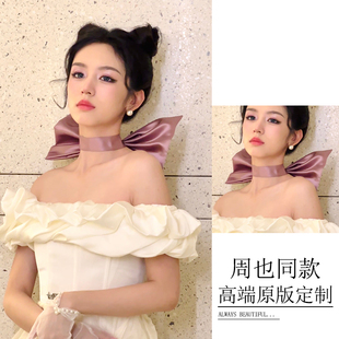 周也同款项链紫色蝴蝶结颈饰汤姆梦中情猫女朋友cos道具脖子颈链